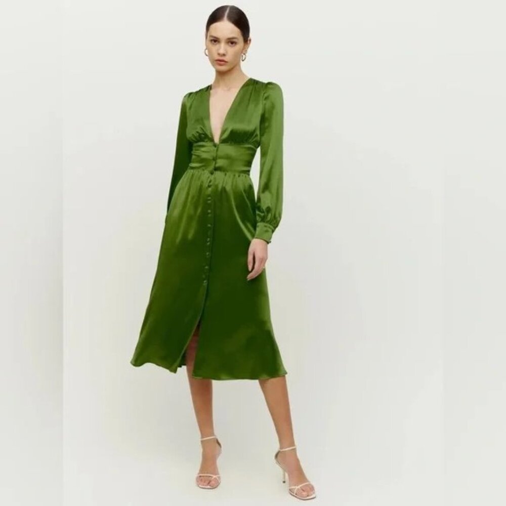 Reformation Nicola Dress in Palm Green